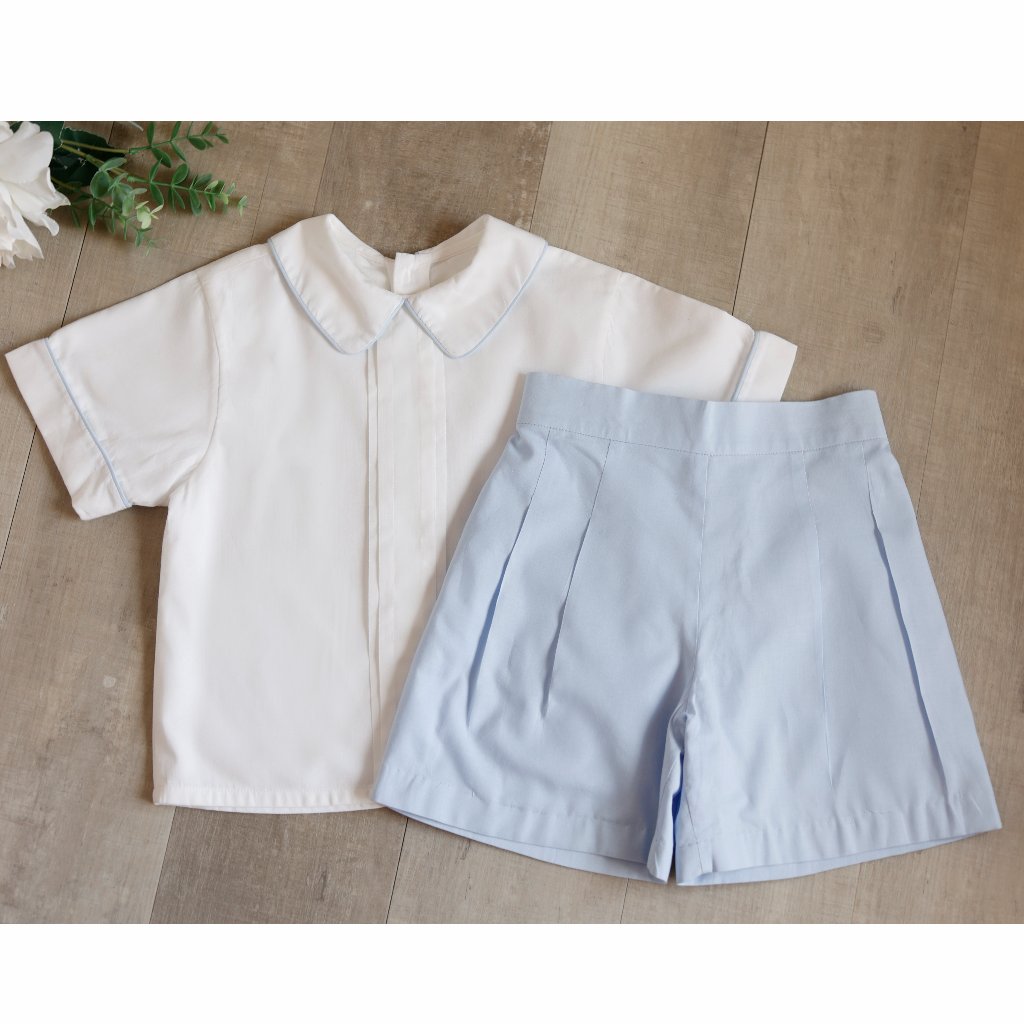 Strasburg Heirloom Boy's White & Blue Dressy Short Set 100% Cotton Rare Find